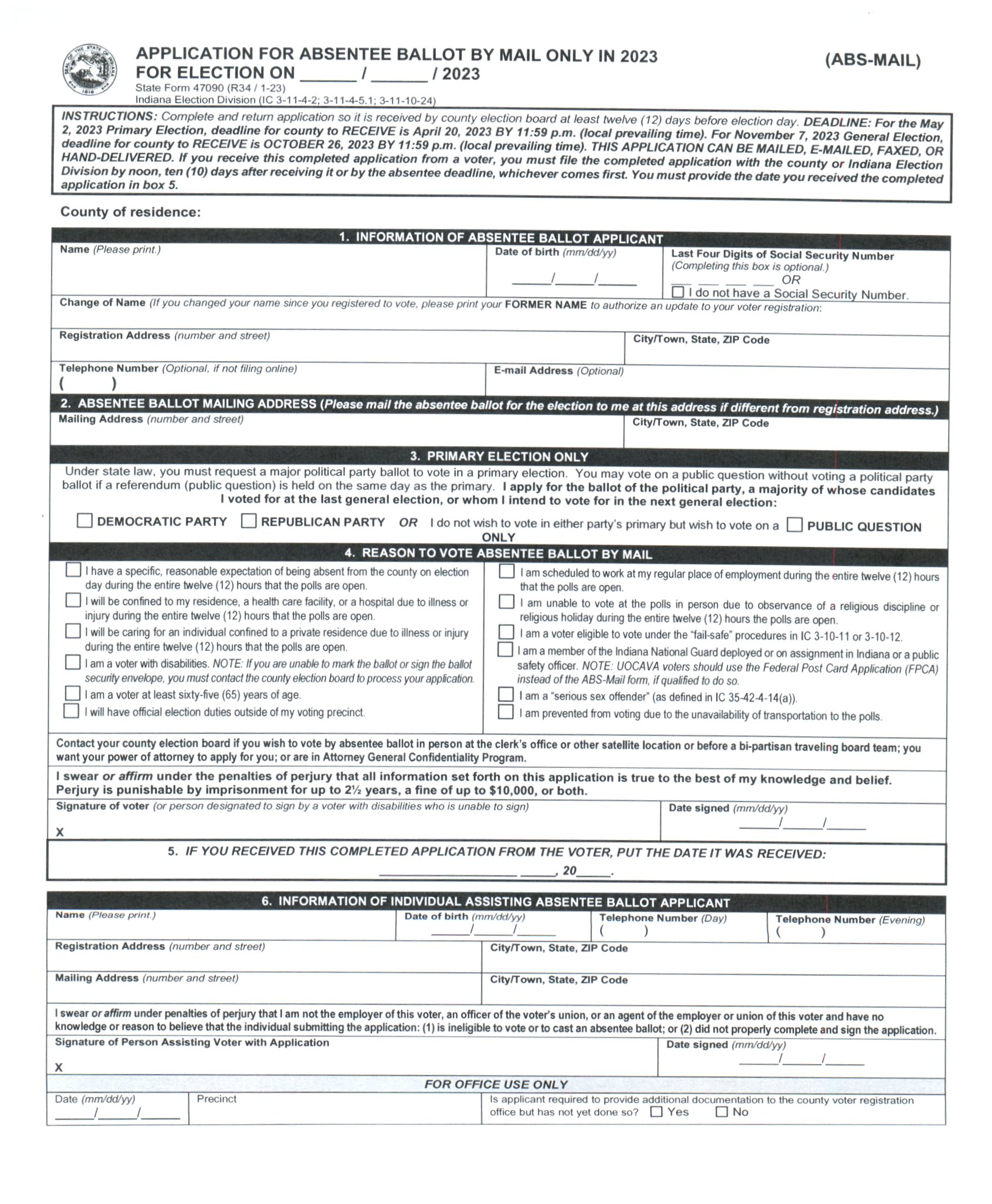 Absentee Application