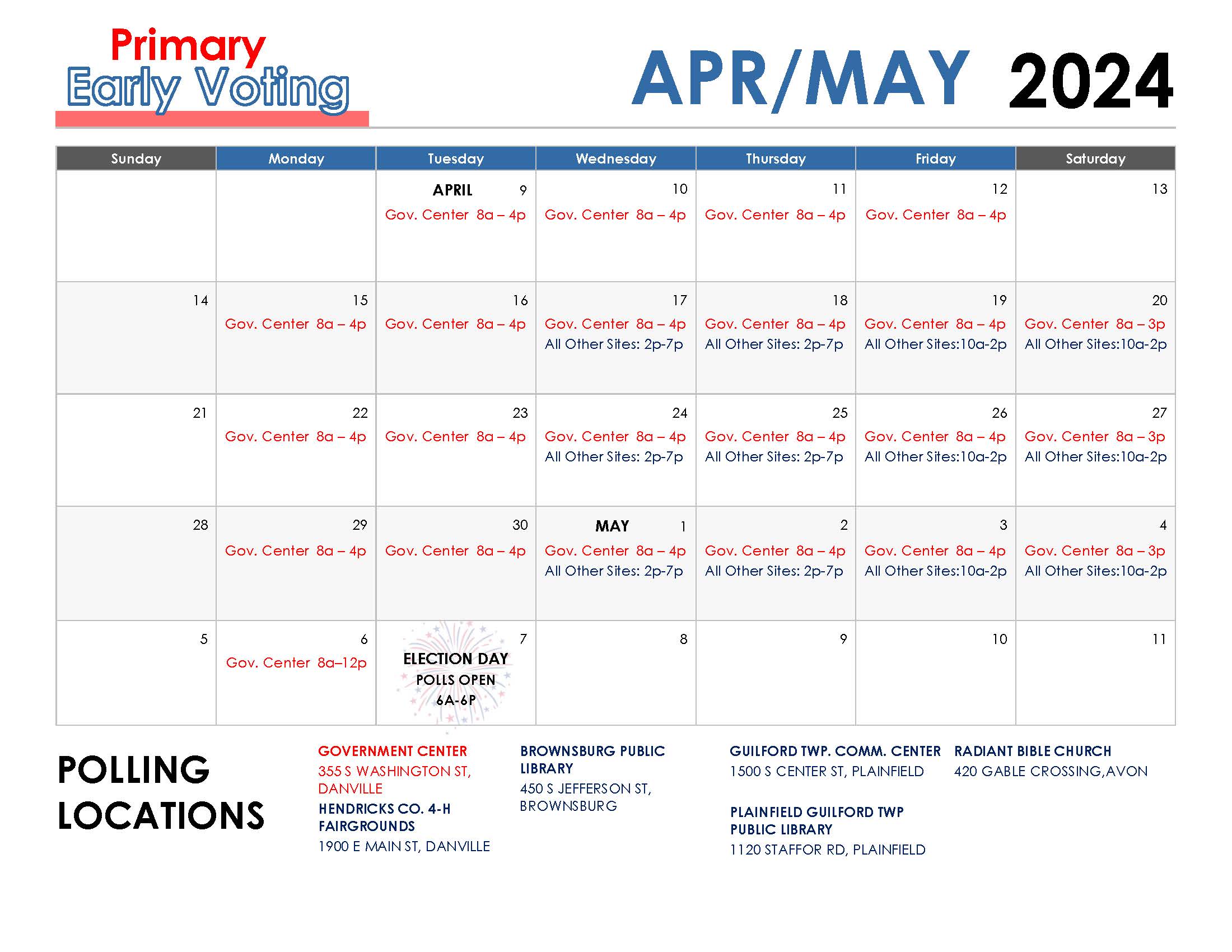 2024 VOTE CENTER CALENDAR